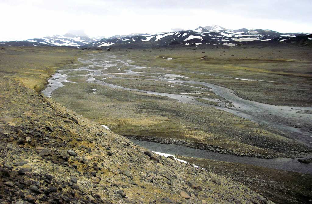 A small paraglacial braided stream transports glacial sediments on Ulu Peninsula, James Ross Island