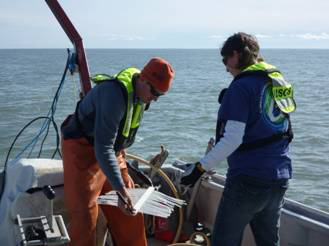 Collecting seismic data aboard the R/V Ukpik on the inner shelf of the US Beaufort Sea in 2011.