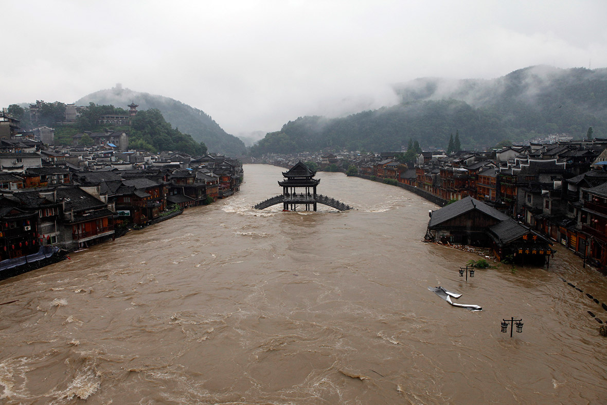 The ancient town of Fenghuang is partially submerged by floodwater as a river overflows in Hunan province, China. Reuters