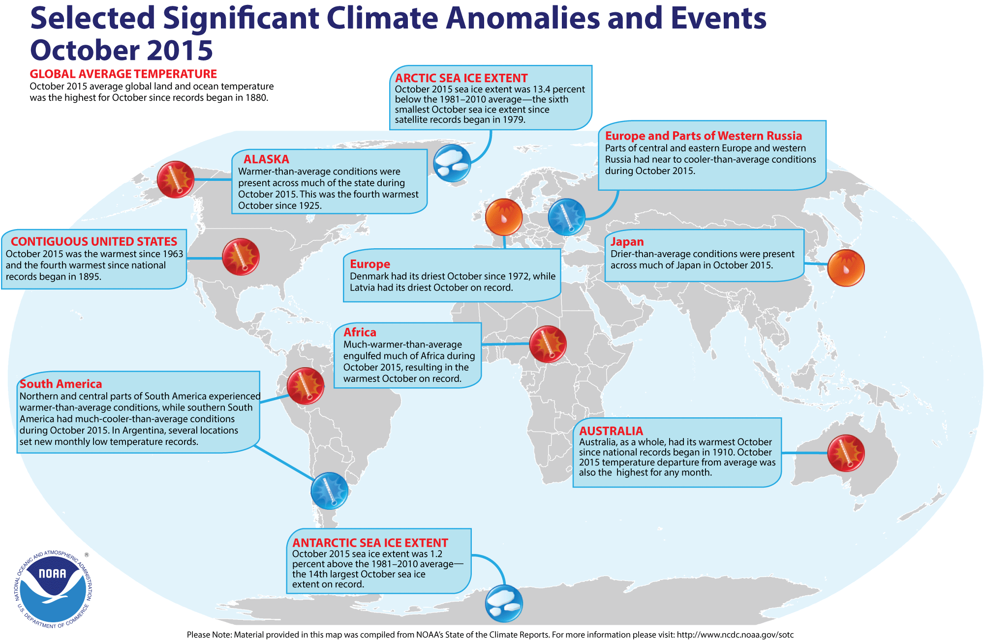 NOAA Significant climate anomalies events October 2015