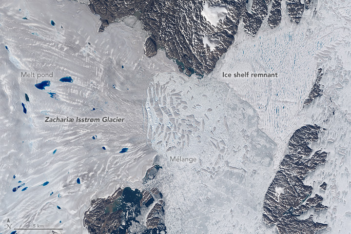 Zachariæ Isstrøm glacier broke loose from a stable position and entered a phase of accelerated retreat 2015