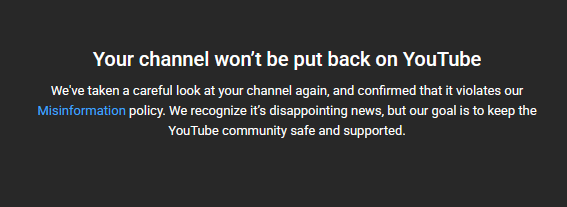 YouTube citing misinformation when shutting down climate science channel